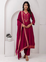 Dazzling Magenta Color Vichitra Fabric Designer Readymade Suit