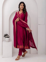 Dazzling Magenta Color Vichitra Fabric Designer Readymade Suit