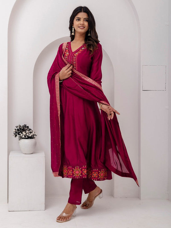 Dazzling Magenta Color Vichitra Fabric Designer Readymade Suit