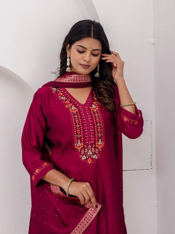 Dazzling Magenta Color Vichitra Fabric Designer Readymade Suit