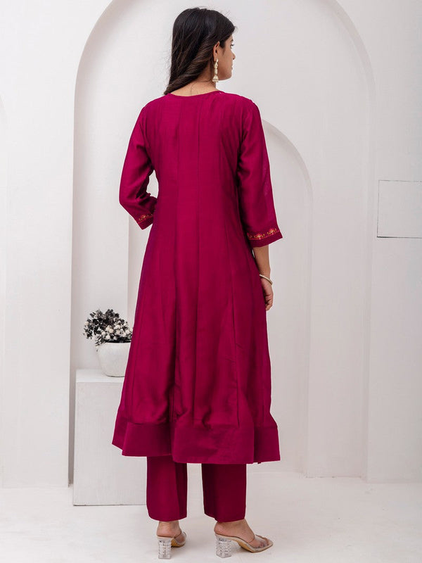 Dazzling Magenta Color Vichitra Fabric Designer Readymade Suit
