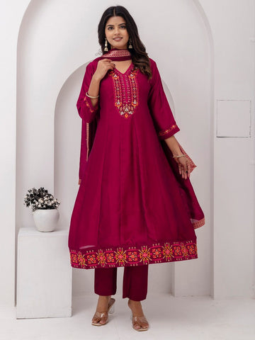 Dazzling Magenta Color Vichitra Fabric Designer Readymade Suit