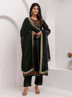 Dazzling Green Color Vichitra Fabric Designer Readymade Suit