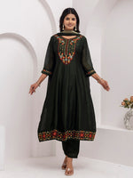 Dazzling Green Color Vichitra Fabric Designer Readymade Suit