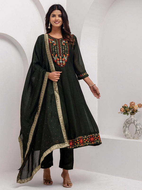 Dazzling Green Color Vichitra Fabric Designer Readymade Suit