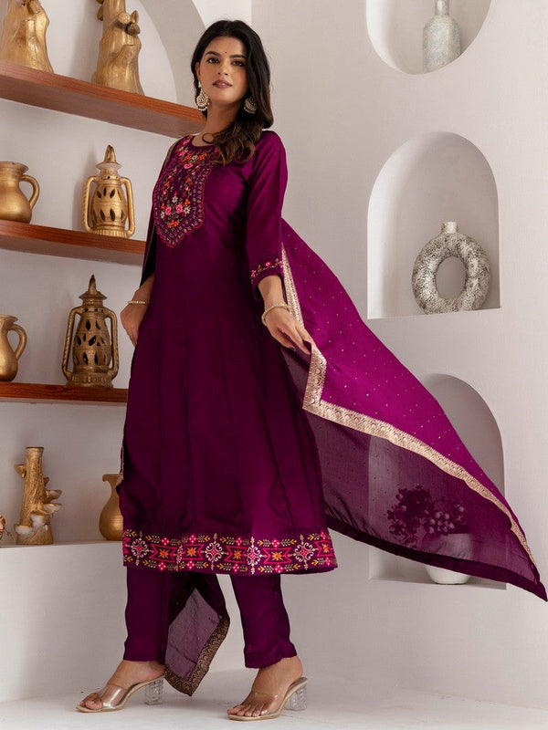 Dazzling Purple Color Vichitra Fabric Designer Readymade Suit
