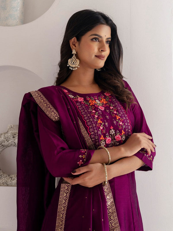 Dazzling Purple Color Vichitra Fabric Designer Readymade Suit