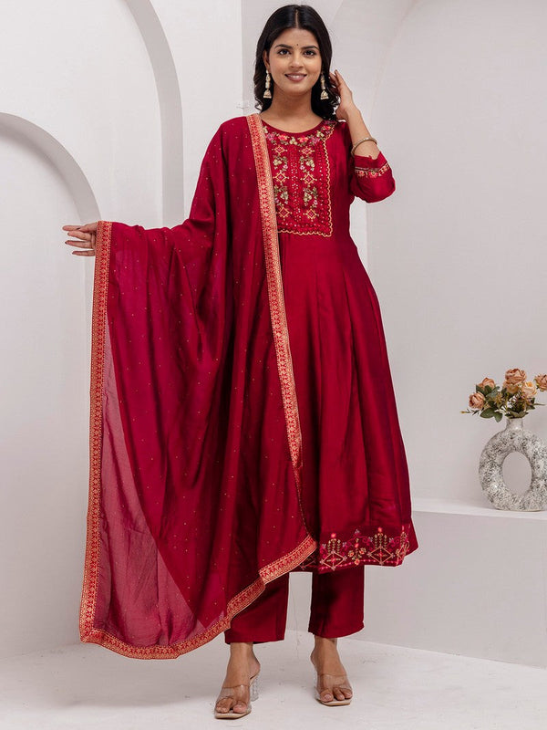 Dazzling Red Color Vichitra Fabric Designer Readymade Suit