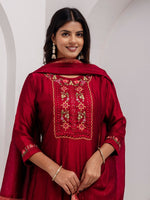 Dazzling Red Color Vichitra Fabric Designer Readymade Suit