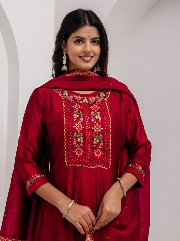 Dazzling Red Color Vichitra Fabric Designer Readymade Suit