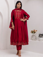Dazzling Red Color Vichitra Fabric Designer Readymade Suit