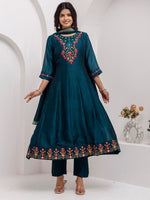 Dazzling Teal Color Vichitra Fabric Designer Readymade Suit