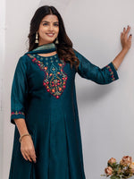 Dazzling Teal Color Vichitra Fabric Designer Readymade Suit