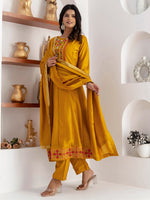 Dazzling Yellow Color Vichitra Fabric Designer Readymade Suit