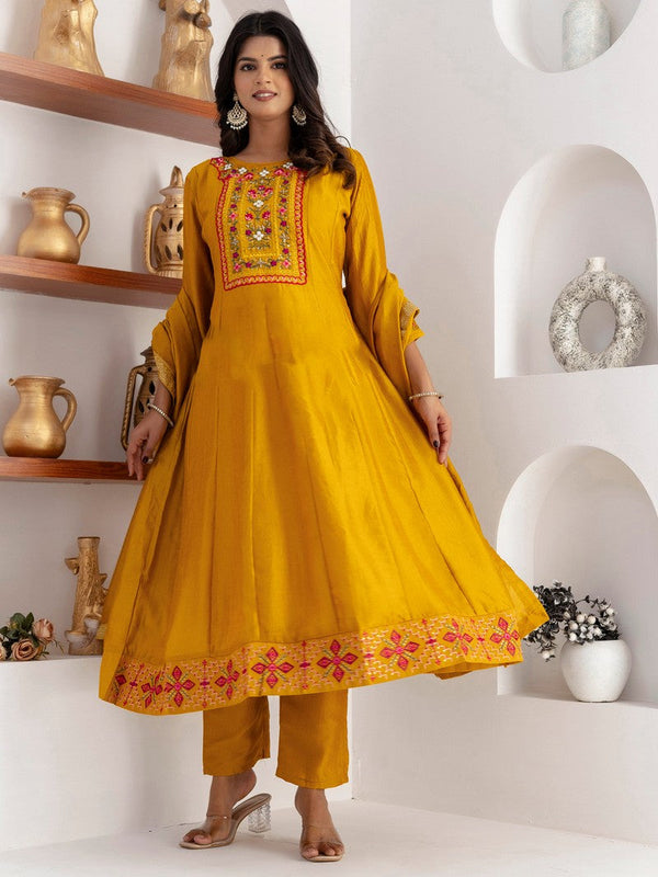Dazzling Yellow Color Vichitra Fabric Designer Readymade Suit