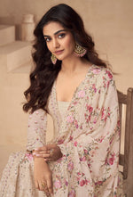 Amazing Peach Color Chinon Fabric Plazzo Suit