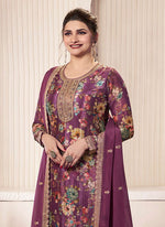 Amazing Wine Color Chinon Fabric Designer Suit