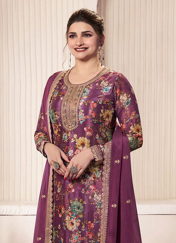 Amazing Wine Color Chinon Fabric Designer Suit