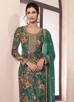 Amazing Teal Color Chinon Fabric Designer Suit