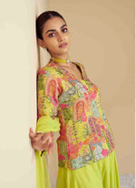 Gorgeous Green Color Chinon Fabric Plazzo Suit