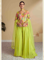 Gorgeous Green Color Chinon Fabric Plazzo Suit