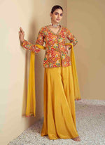 Gorgeous Mustard Color Chinon Fabric Plazzo Suit
