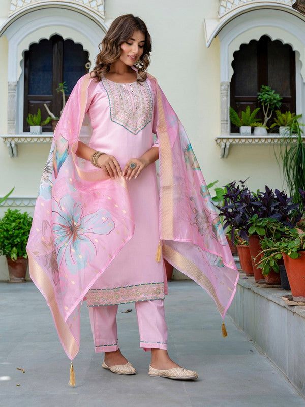 Gorgeous Pink Color Silk Fabric Designer Suit