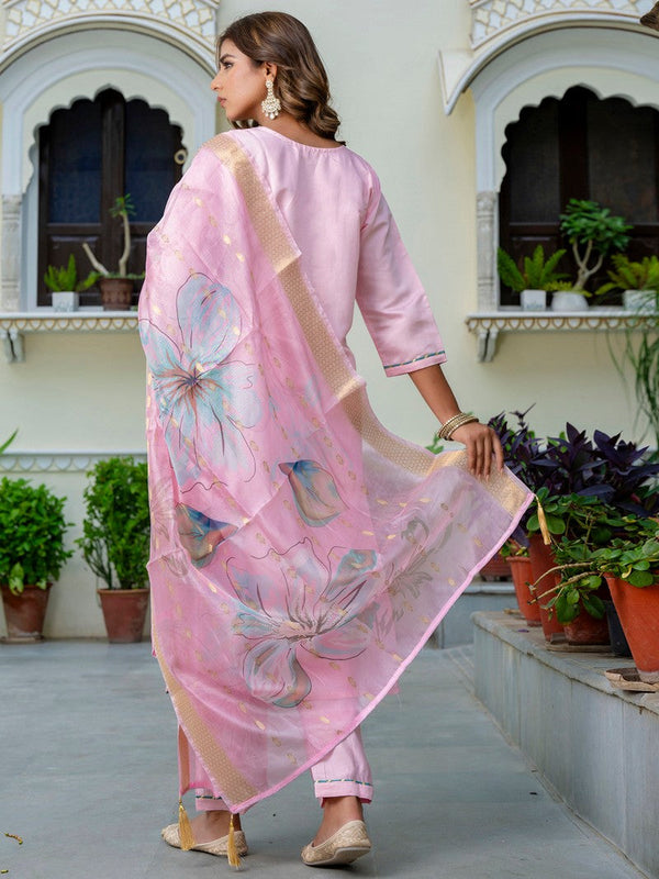 Gorgeous Pink Color Silk Fabric Designer Suit