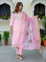 Gorgeous Pink Color Silk Fabric Designer Suit