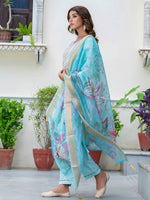 Gorgeous Aqua Color Silk Fabric Designer Suit