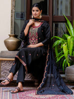 Gorgeous Black Color Silk Fabric Designer Suit