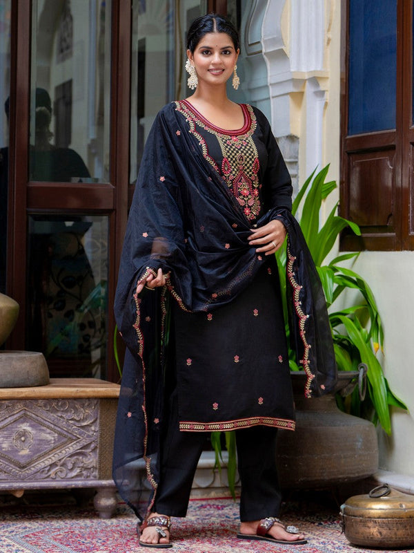 Gorgeous Black Color Silk Fabric Designer Suit