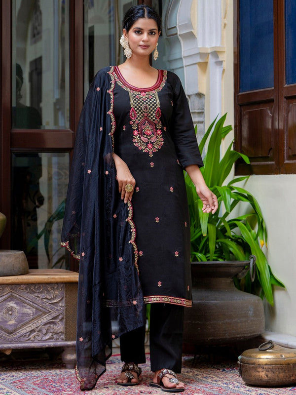 Gorgeous Black Color Silk Fabric Designer Suit