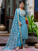 Gorgeous Turquoise Color Silk Fabric Designer Suit
