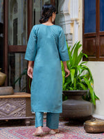 Gorgeous Turquoise Color Silk Fabric Designer Suit