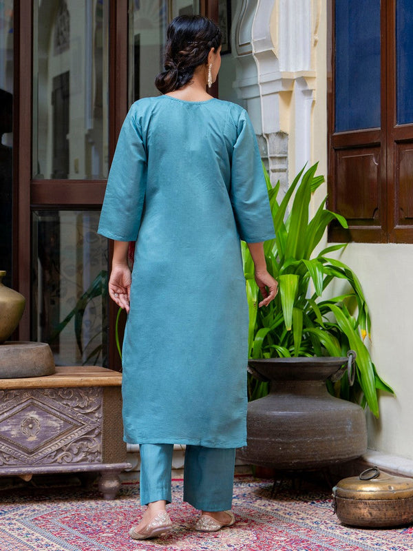 Gorgeous Turquoise Color Silk Fabric Designer Suit