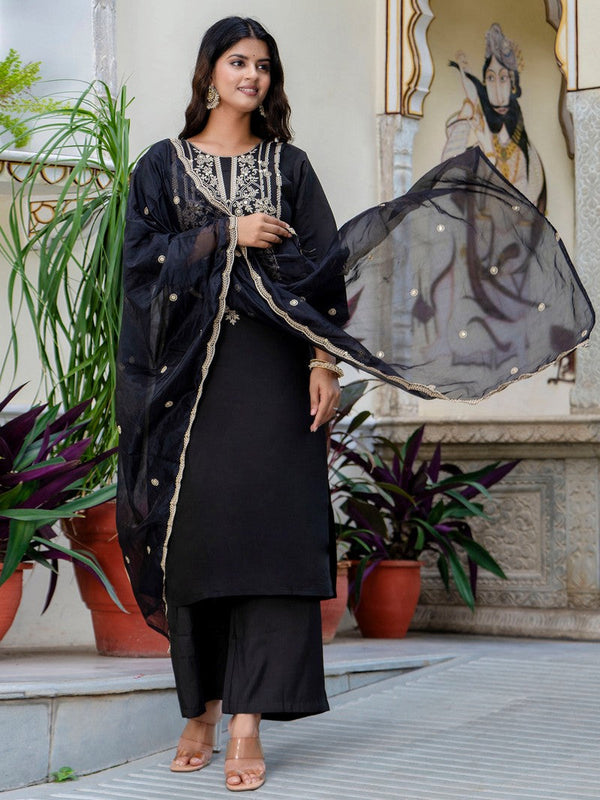 Gorgeous Black Color Silk Fabric Designer Suit