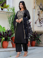Gorgeous Black Color Silk Fabric Designer Suit