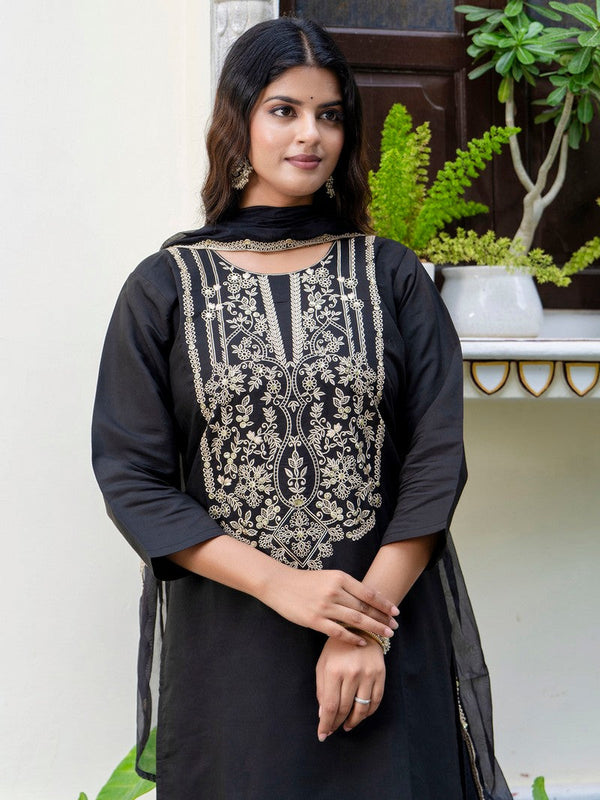 Gorgeous Black Color Silk Fabric Designer Suit
