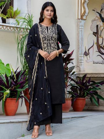 Gorgeous Black Color Silk Fabric Designer Suit