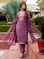 Gorgeous Purple Color Silk Fabric Designer Suit