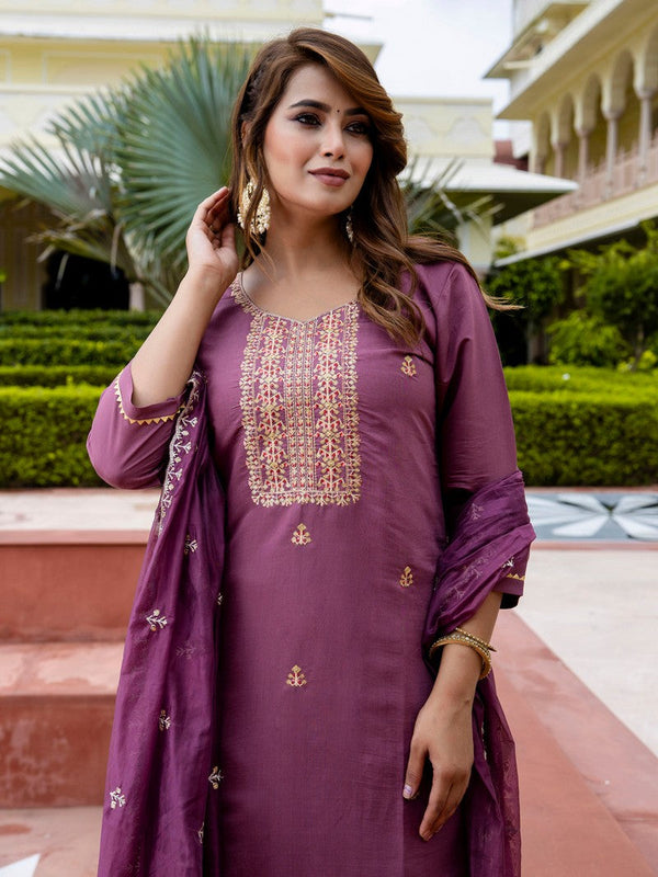 Gorgeous Purple Color Silk Fabric Designer Suit