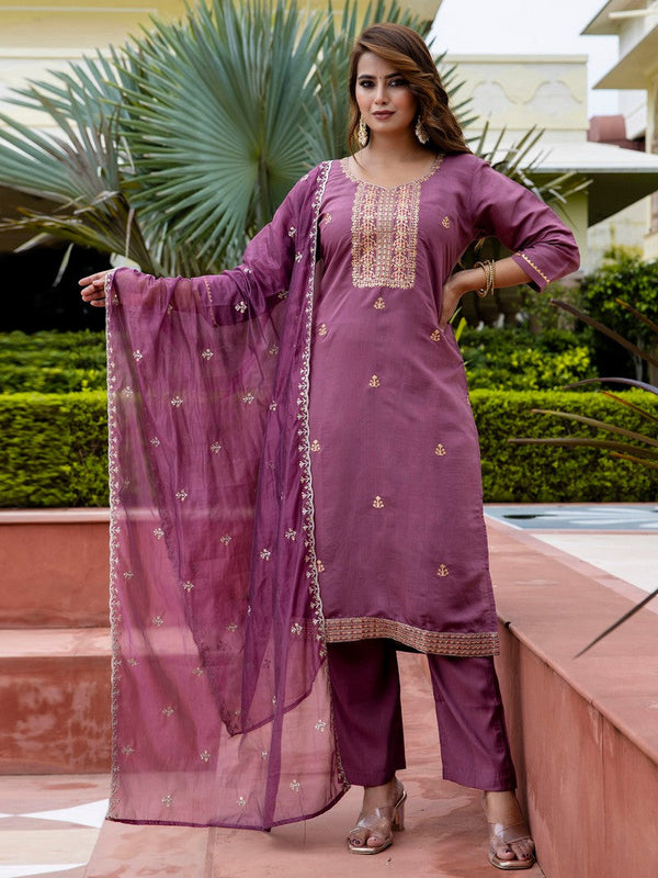 Gorgeous Purple Color Silk Fabric Designer Suit
