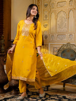 Gorgeous Mustard Color Silk Fabric Designer Suit