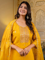 Gorgeous Mustard Color Silk Fabric Designer Suit