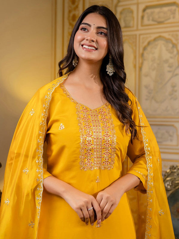 Gorgeous Mustard Color Silk Fabric Designer Suit