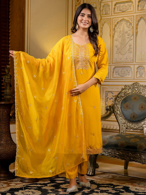 Gorgeous Mustard Color Silk Fabric Designer Suit