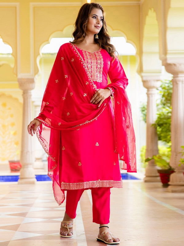 Gorgeous Pink Color Silk Fabric Designer Suit