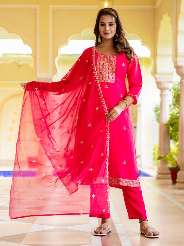 Gorgeous Pink Color Silk Fabric Designer Suit