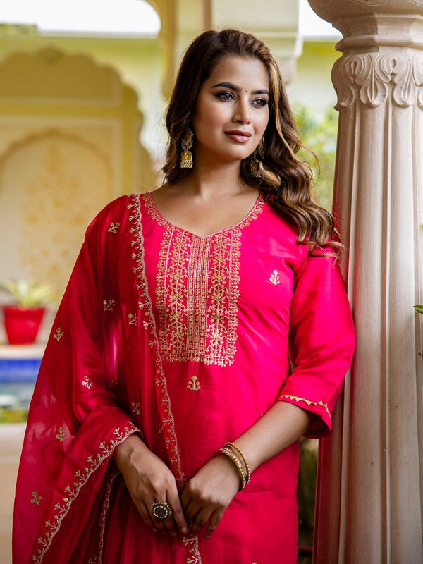 Gorgeous Pink Color Silk Fabric Designer Suit